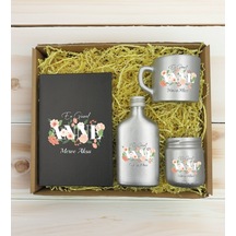 Bk Gift Kişiye Özel İsimli Dtf Anne Temalı Antrasit Defter & Gümüş Kahve Fincanı & Kolonya & Mum Hediye Seti-4, Anneye Hediye, Anneler Günü Hediyesi K