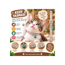 Kedi Tasması Bej File Dokulu Turkuaz Zilli Ayarlanabilir Metal Tokalı Kedi Boyun Tasması