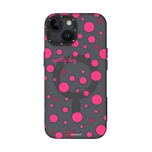 iPhone 14 Uyumlu Kılıf Magsafe Şarj Özellikli Polka Dot Desenli Youngkit Spots Serisi Kapak Pembe