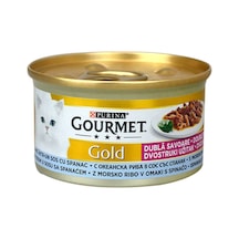 Gourmet Çifte Lezzet Ispanaklı Okyanus Balıklı Yetişkin Kedi Konserve 85 Gr