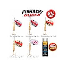 Fishack Glidex 5'li Döner Kaşık Seti + Klima Bombası - Silver Ladybug 5 Gr No:2 + Silver Ladybug 7 Gr No:3 + Golden Ladybug 5 Gr No:2 + Golden Ladybug 7 Gr No:3 + Silver Red