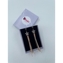 Xbaby Papatya Çiçekli Sıra Taşlı Rose Gold Sallanan Küpe
