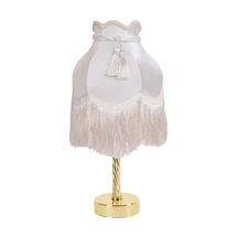 Ekru Renk Kadife Kumaş Kaplı Gold Ayak Vintage Abajur AB0350 Diğer