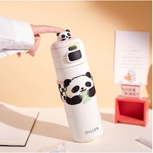 Diller 480ml Sevimli Hayvanlar Süslü Pipetli/pipetsiz El Askılı Paslanmaz Çelik Termos Panda