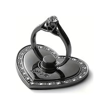 Goldenqian 1 Adet Elmas Şeftali Kalp Metal Parmak Yüzük Telefon Tutucu Cep Telefonu Evrensel Destek Aksesuarları Samsung İphone Black Black