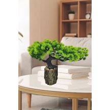 Yapay Çiçek Bonsai Ağacı Kütük Saksıda Yatık Akasya Dekoratif Yapay Ağaç Bonzai 30 20 Cm