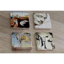 Salvador Dali Atomicus Potre Ve Eserleri Doğal Taş Bardak Altlığı 4'lü Set - Natural Stone Coasters - Taş Çok Renkli