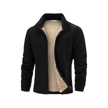 Ghassy Co. Erkek Ultra Isı Peluş Astarlı Cepli Tam Fermuarlı Polar Ceket Siyah