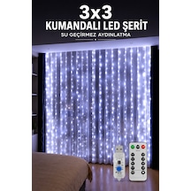 3x3 Metre Kumandalı Led Perde Işık Beyaz Usb 8 Modlu Dekoratif Aydınlatma
