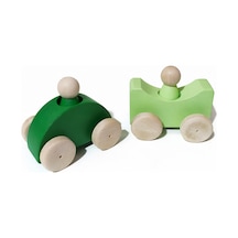 Montessori Renkli Ahşap Arabalar Yeşil-açık Yeşil