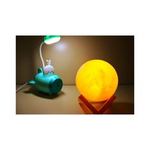 Işık Kasabası 135 Tepe Lambalı Kalem Traşlı Mavi Uçak Masa Lambası İle 3 D Led Küre Sarı Gece Lambası