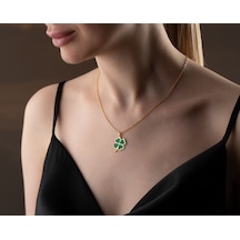 925 Ayar Pırlanta Yonca Kolye Rose,gold,rodaj Gümüş Kolye