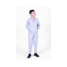 Fyk Kids Fyk Yazı Detaylı Erkek Çocuk Kapüşonlu Düz Eşofman Takımı Gri