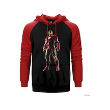 Iron Man Neon Kırmızı Reglan Kol Kapşonlu Sweatshirt Kırmızı