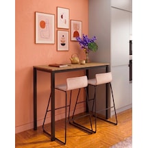 Meşe Siyah Bar Masası 116x45x92cm Mutfak Masası, Kahve Köşesi Ve Çok Amaçlı Kullanım