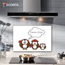 Decorita Sevimli Baykuş Ailesi Ocak Arkası Koruyucu | 40cm x 60cm