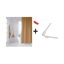 Banyo Perdesi Bej 1x180x200, Perde Borusu Askı Aparatı Köşe Boru Beyaz Hediyeli, Duş Perdesi Seti Çok Renkli