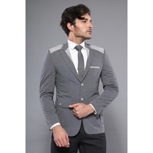 Çift Düğmeli Cepli Sivri Yaka Gri Erkek Ceket - Wessi Gri