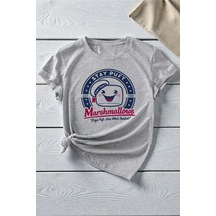 Uyguntarz Unisex Sevimli Marshmallows Baskılı Tasarım Tshirt Gri