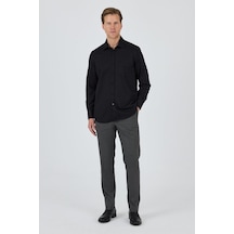 İmza Uzun Kol Desenli Armürlü Sert Yaka Cepli Pamuklu Classic Comfort Fit Gömlek 1004250178 Siyah