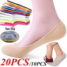 Beyaz Kadın Ayak Bileği Görünmez Kaymaz Pamuklu Çorap 10 PCS/5 Pairs