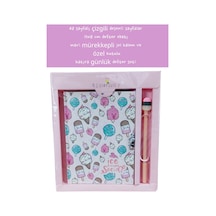 48 Sayfalı Çizgili Desenli Sayfalar 13x18 Cm Defter Ebatı Mavi Mürekkepli Jel Kalem Özel Kutulu 14