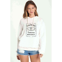 Jack D Classic Baskılı Beyaz Kadın Kapşonlu Sweatshirt