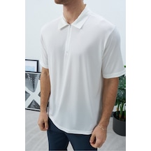 Baselco Polo Yakalı Fermuarlı Fresh Vizkon T-shirt - Tiril Tiril Esnek Beyaz