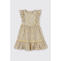 Panço Liberty Kumaş Çiçek Desenli Kız Çocuk Elbise Sarı