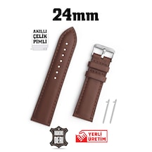 24mm Kahverengi Bombeli Hakiki Deri Saat Kordonu Kayış