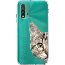 Xiaomi Redmi 9t Kamera Korumalı Kapak Catface Tasarımlı Şeffaf Kılıf Şeffaf
