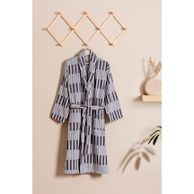 Piano %100 Pamuk Jakarlı Unisex Bay-bayan Bornoz Antrasit