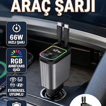 Toyota Honda Nissan Hyundai Uyumlu 66w 4 Port Hızlı Araç Şarj Cihazı Pd Qc Destekli Led Işıklı