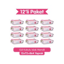 Gül Kokulu Islak Mendil 864 Yaprak (12x72) Koli- Yumuşak Dokulu %0 Paraben