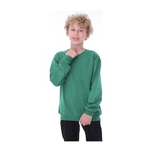 Zuzunga Oversize Unisex Basic Düz Yeşil Renk %100 Pamuk Çocuk Sweatshirt Yeşil