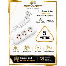 Viko Üçlü Grup Priz 5 Metre Beyaz 3x1,5 Kablolu Uzatma Kablosu 5 M