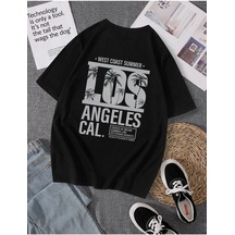 Hırsch Unisex Siyah Oversize Bisiklet Yaka Los Angeles Summer Baskılı T-shirt SIYAH