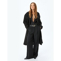 Koton Düğmeli Cepli Kruvaze Uzun Oversize Kaşe Kaban Siyah 5wak00384ew Siyah