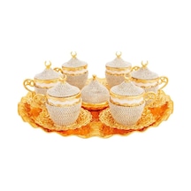 Türk Kahvesi Fincan Seti, Kristal Lokumluk, 6'li Espresso Fincan Ve Tabak Takımı Gold Beyaz Diğer
