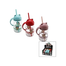 Qlux C-00374 Teddy Bear Bardak 370cc Kulplu Pipetli Figürlü Ayıcık Resimli Renkli Plastik Kapak Cam - 20'li Paket Diğer