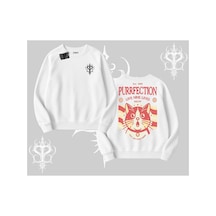 About Blank Tarzsokak Live Nine Lives Kedi Tasarımlı Biskilet Sweatshirt, Beyaz, S Acı Kahverengi