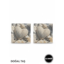 15x15 Gri Kalp Desenli Doğal Taş 2 Li Set Dekoratif Duvar Ve Masa Süsü Krem