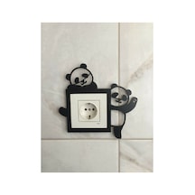 Panda Dekoratif Çocuk Odası Priz Çerçevesi Ahşap Siyah