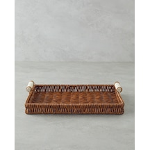Boho Plastik Rattan Tepsi 30x22x3 Cm Kahverengi