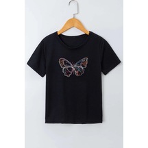 Uyguntarz Çocuk Cartoon Face Pamuklu Tshirt Siyah