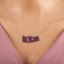 925 Ayar Gümüş Ay Yıldız Türkiye Haritası Kadın Kolye Beyaz
