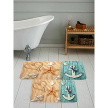 Rovigo Home Baskılı Kaymaz Taban 2 Li Banyo Paspas Takım Rvg5045-100X60-60X50 Çok Renkli