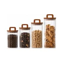 Akasya Kapaklı Line Cam Kavanoz 4 Lü Set 700 Ml 1100 Ml 1500 Ml 1850 Ml Mutfak Saklama Kabı Çok Renkli