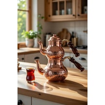 Dmt Copper Home Bakır Küçük Boy 3 Kişilik Çaydanlık El Yapımı Gaziantep Üretimi, Alt 900 Ml Üst 500 Ml Bakır