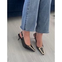 Kadın Rugan Toka Detaylı Arkası Açık Klasik Topuklu Ayakkabı Rozi 001